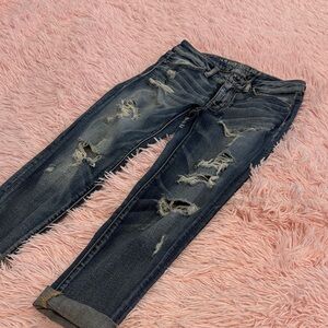 American Eagle Outfitters Dark Blue Distressed Boyfriend Jeans